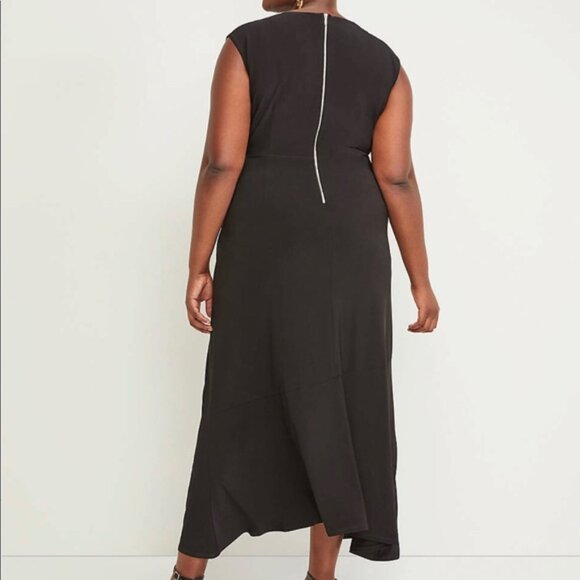 Dress 26/28 Lane Bryant Black Maxi Ruched Twist Waist Side Slit Plus Size (4X) - Picture 2 of 3